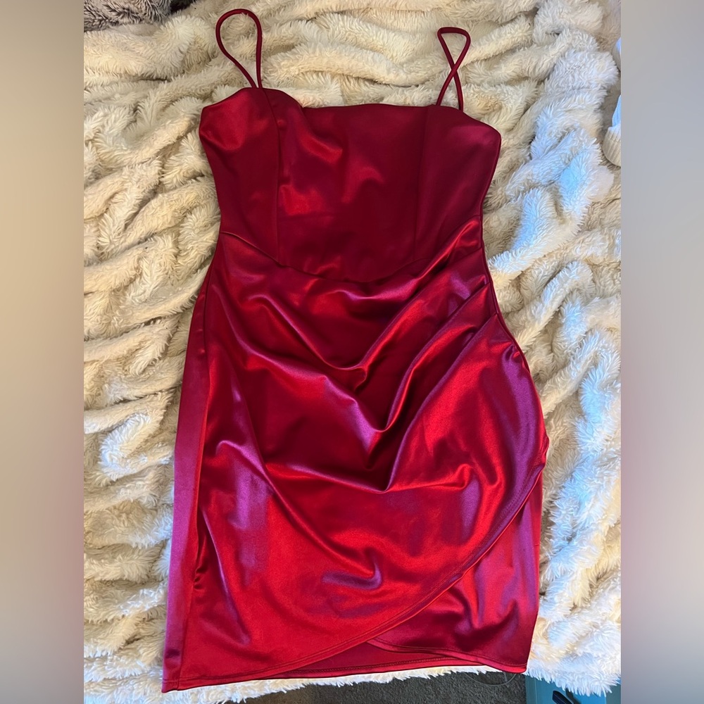 large red satin Windsor dress